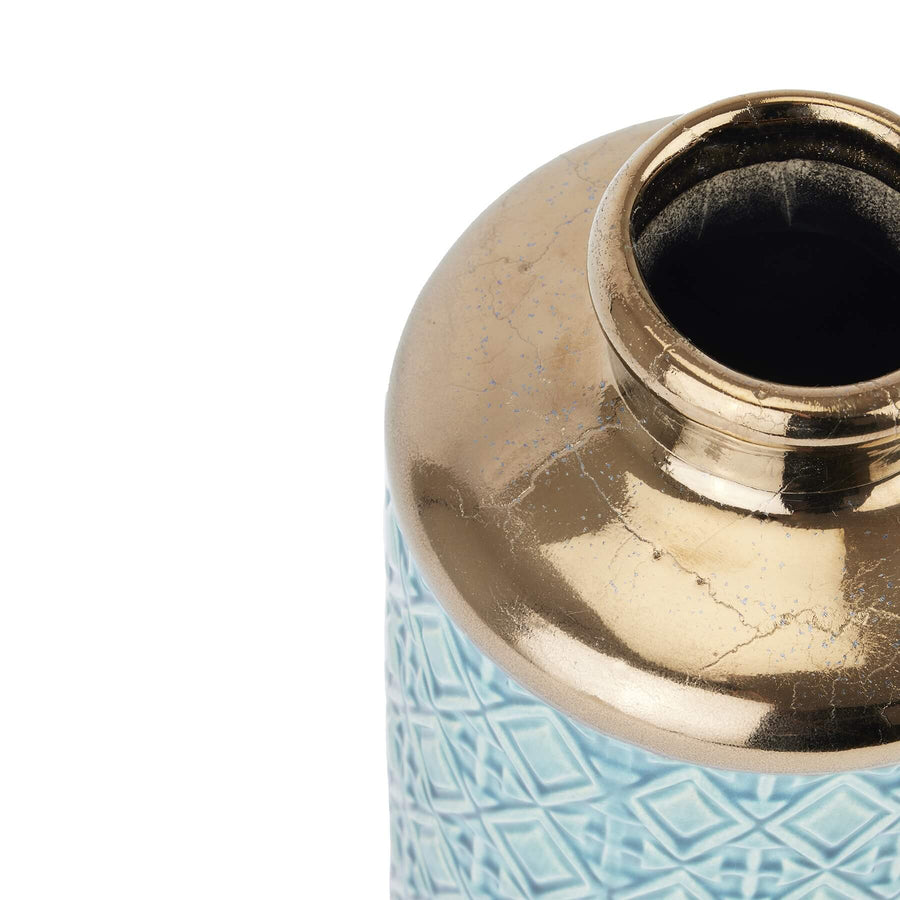 Handcrafted indigo ceramic Seville vase, Mediterranean-inspired bottle shape with rich glaze, elegant home decor centerpiece by Sostter at brixbailey.com