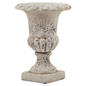 Handcrafted stone-effect ceramic urn with vertical fluting, neutral color, 25cm height, classical-modern design by RoomLondon at brixbailey.com