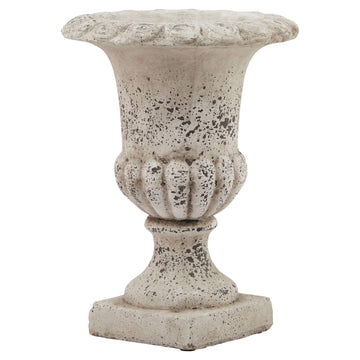 Handcrafted stone-effect ceramic urn with vertical fluting, neutral color, 25cm height, classical-modern design by Sostter at brixbailey.com