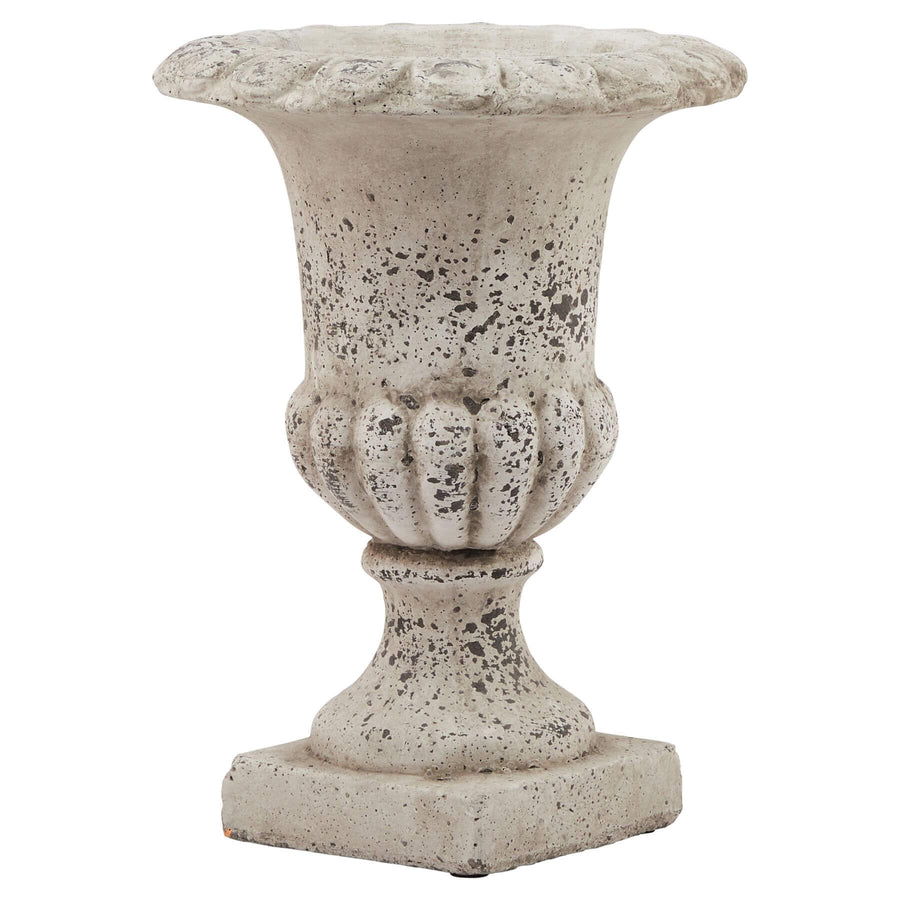 Handcrafted stone-effect ceramic urn with vertical fluting, neutral color, 25cm height, classical-modern design by Sostter at brixbailey.com
