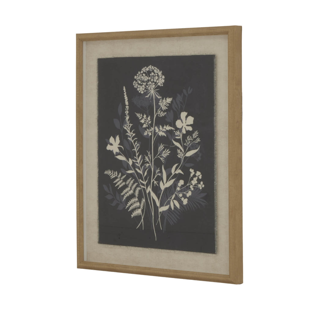 Botanical linen artwork with beaded frame, soft white and natural tones, 50x40cm, nature-inspired decor by Sostter at brixbailey.com