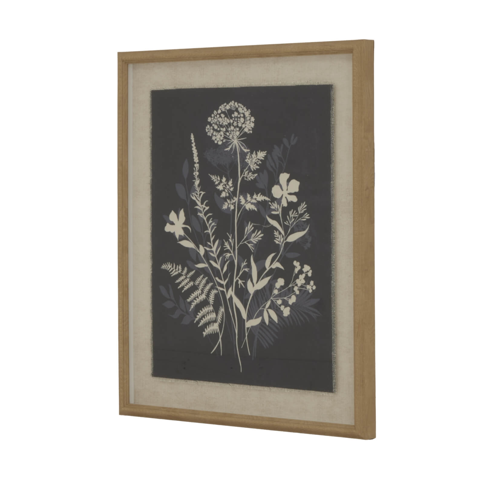 Botanical linen artwork with beaded frame, soft white and natural tones, 50x40cm, nature-inspired decor by Sostter at brixbailey.com