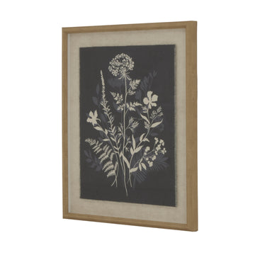 Botanical linen artwork with beaded frame, soft white and natural tones, 50x40cm, nature-inspired decor by Sostter at brixbailey.com