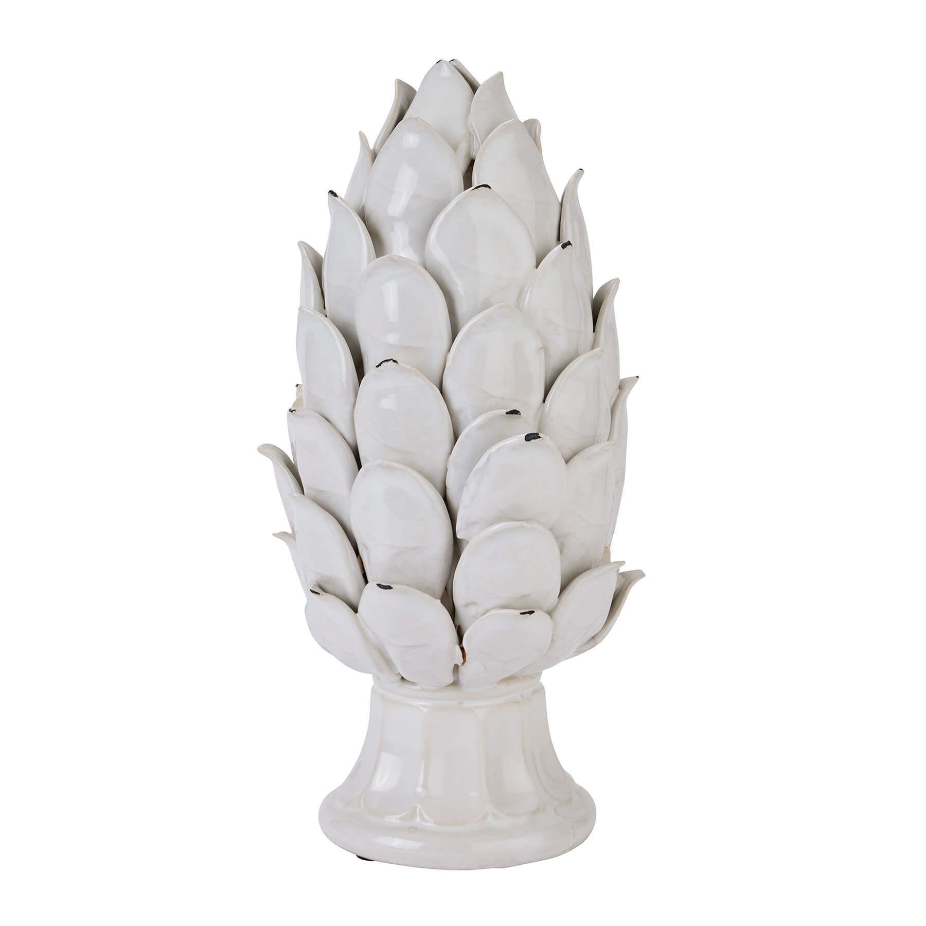 Handcrafted ceramic artichoke ornament in cream with weathered finish, Mediterranean-style home decor. by Sostter at brixbailey.com