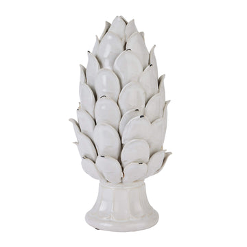 Handcrafted ceramic artichoke ornament in cream with weathered finish, Mediterranean-style home decor. by Sostter at brixbailey.com