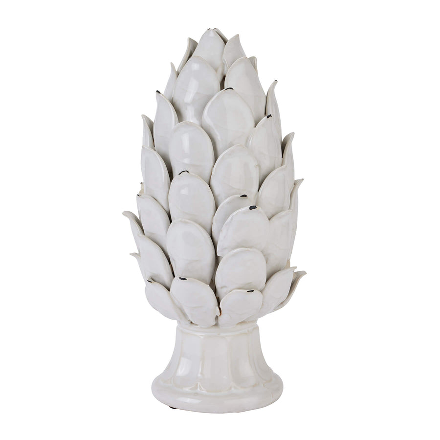 Handcrafted ceramic artichoke ornament in cream with weathered finish, Mediterranean-style home decor. by Sostter at brixbailey.com