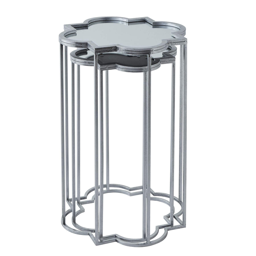 Silver mirrored side table set with metal frame, 55x55cm, modern home decor accent by Sostter at brixbailey.com