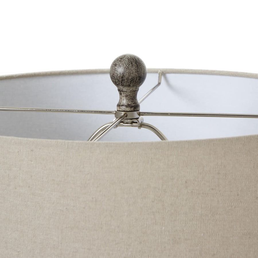 Handcrafted ochre table lamp with carved resin base and linen shade, warm earthy glow for rustic or modern decor. by Sostter at brixbailey.com