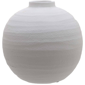 White ceramic vase with textured grooves, perfect for floral arrangements in modern or Scandinavian interiors.  by Sostter at brixbailey.com