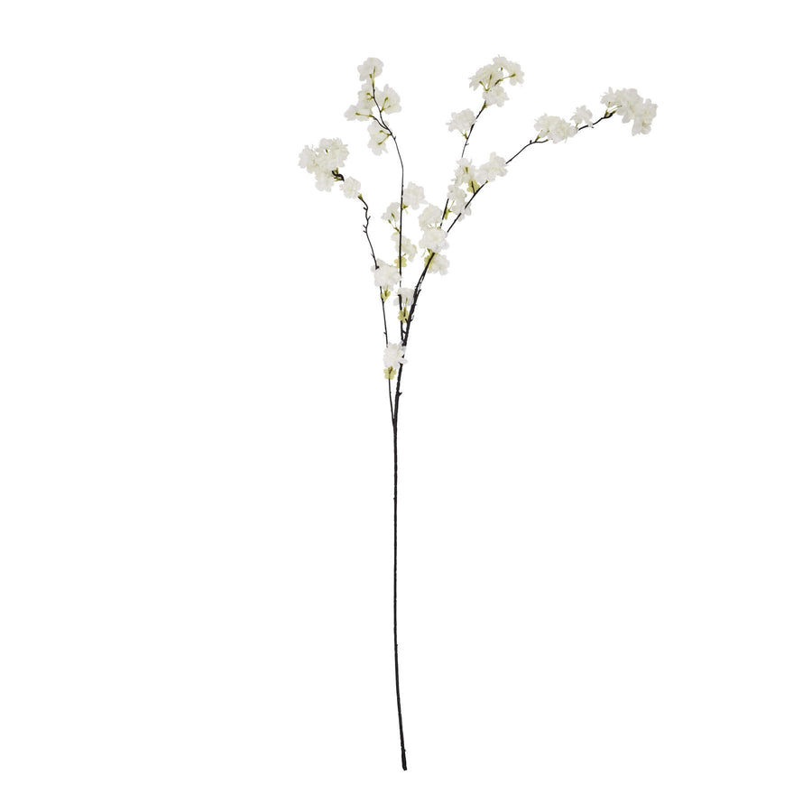 White cherry blossom stems with hyper-realistic petals, 100 cm tall, for everlasting floral decor by Sostter at brixbailey.com