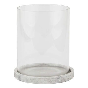 Handcrafted white ceramic hurricane lantern with stone-effect finish, glass enclosure, and Mediterranean-inspired design. by Sostter at brixbailey.com