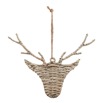 Handwoven wicker reindeer decor in warm brown, rustic Christmas ornament with intricate texture for holiday displays. by Sostter at brixbailey.com