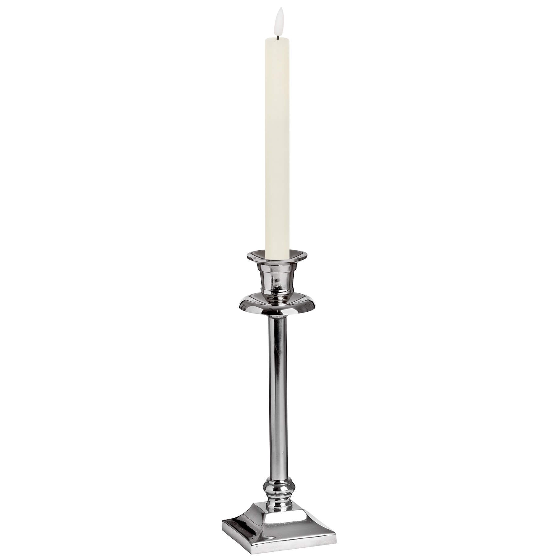 Ivory LED dinner candle with warm white glow, realistic flickering flame effect, 25cm height, flameless and smokeless by RoomLondon at brixbailey.com