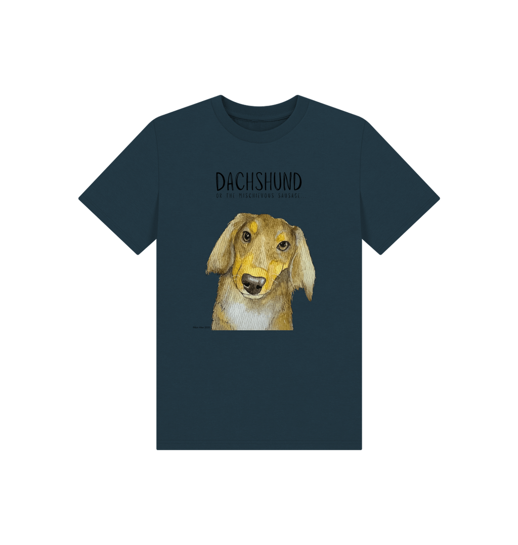 Mischievous Long Haired Hot Dog Kids' T-Shirt – Small Pup, Big Attitude!