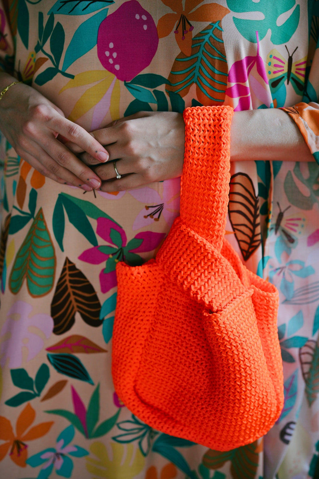 Orange Knit Clutch Handbag