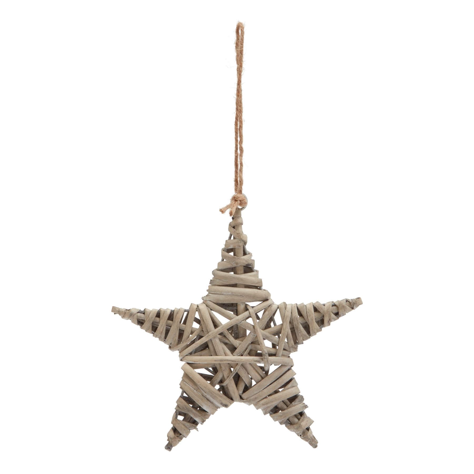 Handwoven wicker star ornament in warm brown, artisan-crafted with intricate weaving for rustic holiday decor. by RoomLondon at brixbailey.com