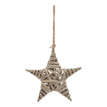Handwoven wicker star ornament in warm brown, artisan-crafted with intricate weaving for rustic holiday decor. by Sostter at brixbailey.com