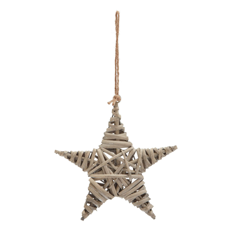 Handwoven wicker star ornament in warm brown, artisan-crafted with intricate weaving for rustic holiday decor. by Sostter at brixbailey.com