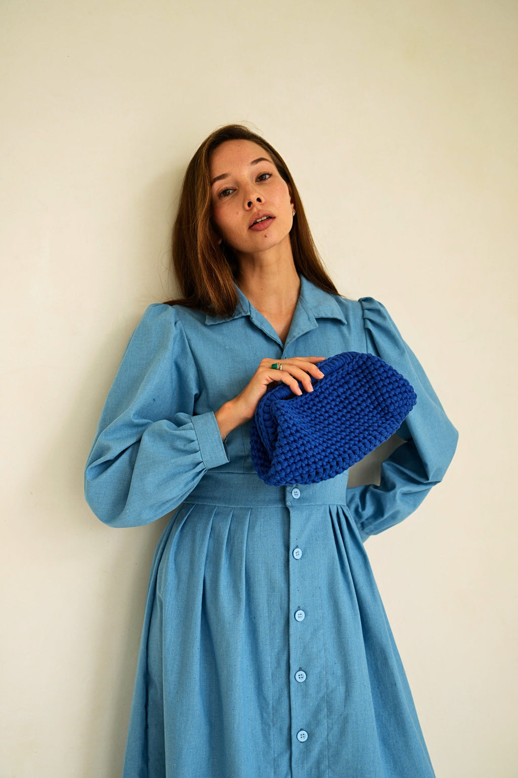 Top Handle Knit Clutch in Indigo
