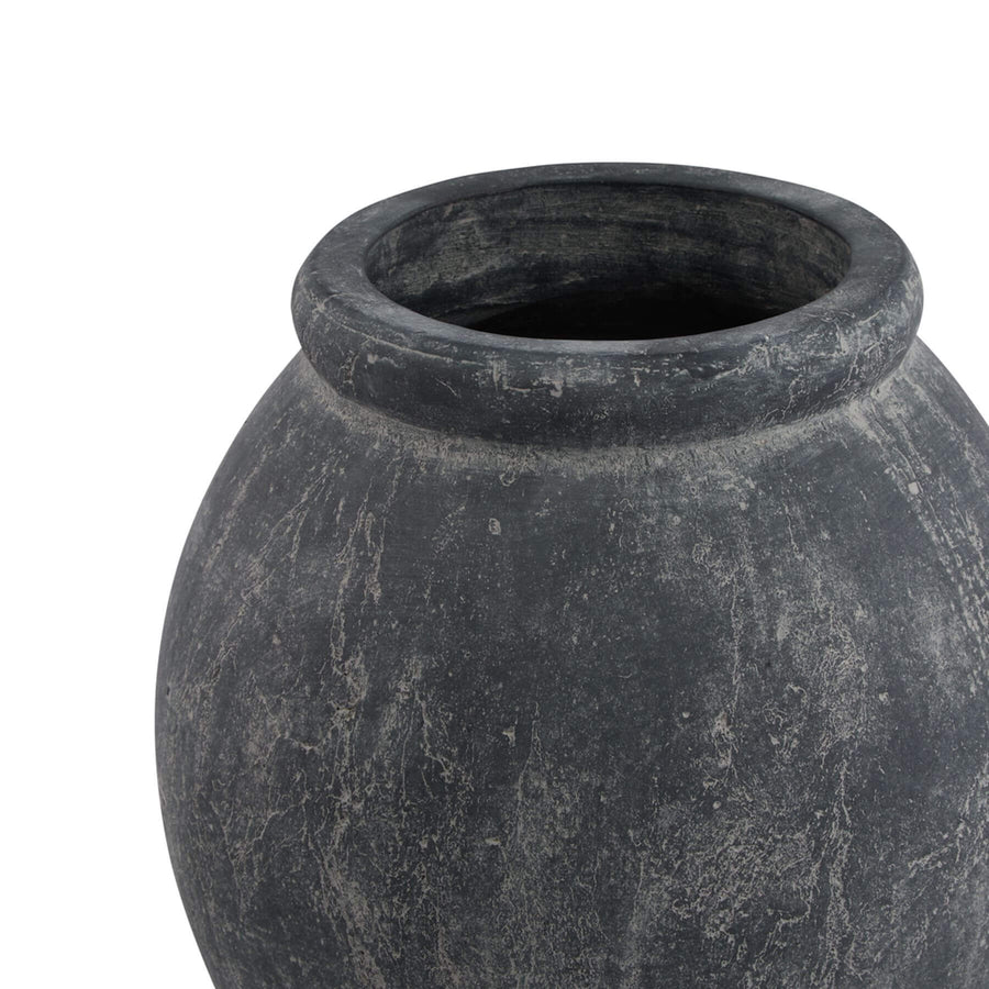 Handcrafted grey ceramic planter with Mediterranean-inspired amphora silhouette, 30cm, matte finish with organic tonal variations by Sostter at brixbailey.com