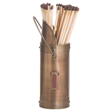 Antique bronze match holder with 60 long matches, handcrafted wood design for fireplaces and candle lighting. by Hill Interiors at brixbailey.com