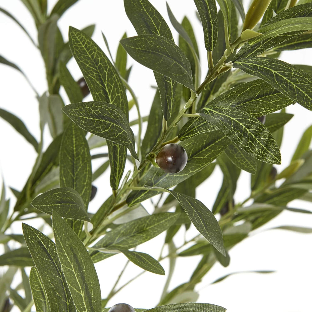 Artificial Apulia olive tree, 180cm with silvery-green leaves, brown trunk, and white pot â€“ lifelike Mediterranean decor by RoomLondon at brixbailey.com