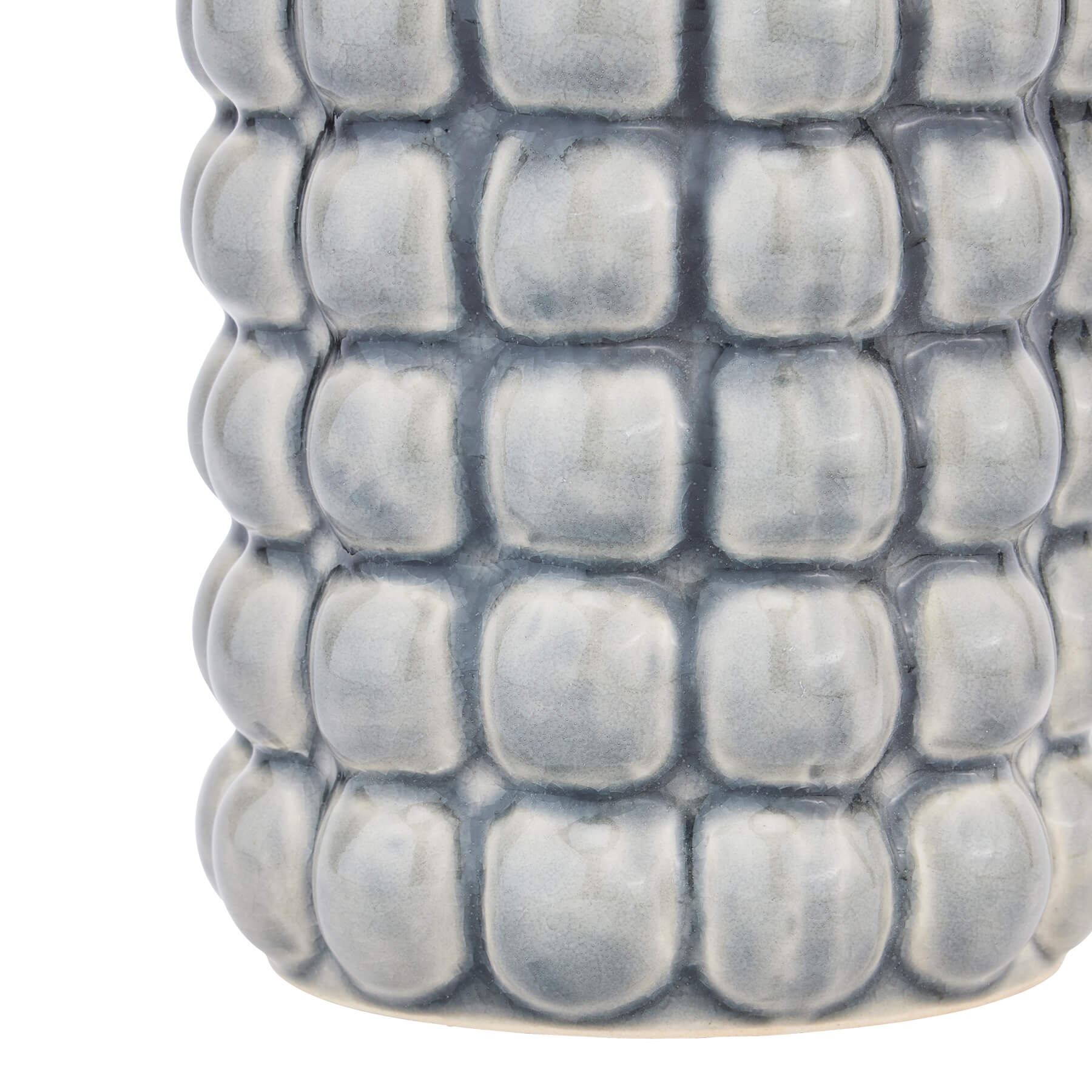 Handcrafted grey ceramic bubble texture vase from Seville Collection, 32cm tall with tactile sculptural surface. by Sostter at brixbailey.com