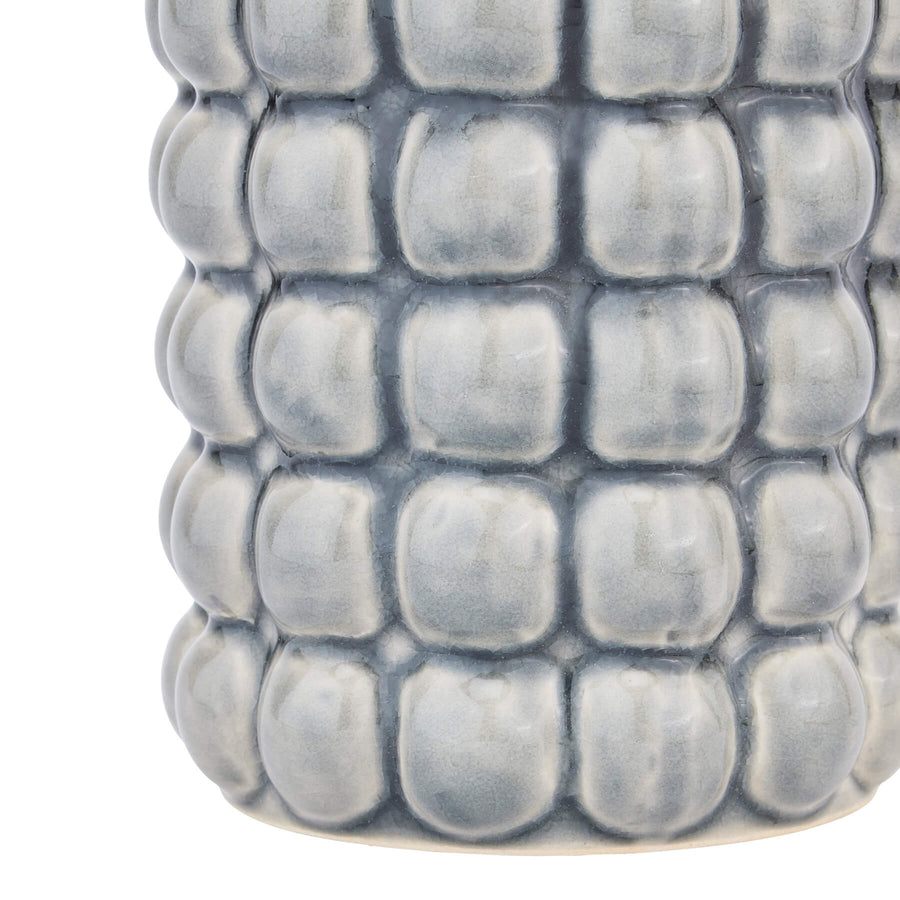 Handcrafted grey ceramic bubble texture vase from Seville Collection, 32cm tall with tactile sculptural surface. by Sostter at brixbailey.com