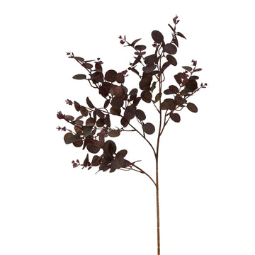Burgundy artificial eucalyptus stem with lifelike leaves, deep wine color, and sculptural branches for home decor by Sostter at brixbailey.com