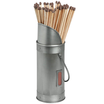 Antique pewter match holder with wood accents, classic silver finish, holds 60 matches, side striker for easy lighting. by Sostter at brixbailey.com