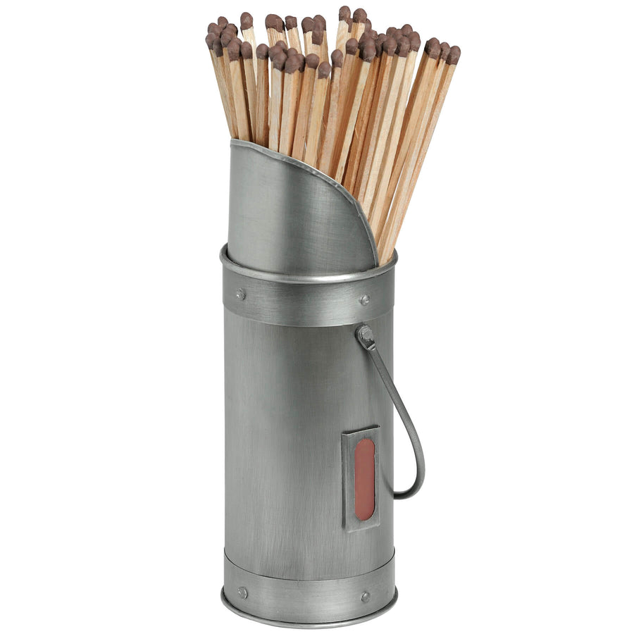 Antique pewter match holder with wood accents, classic silver finish, holds 60 matches, side striker for easy lighting. by Sostter at brixbailey.com