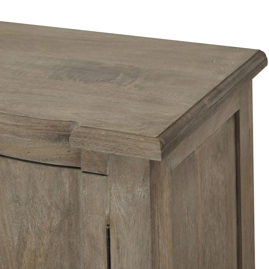 Copgrove 4-door hardwood sideboard with bleached finish, black iron handles, and French-inspired elegant storage design by Sostter at brixbailey.com