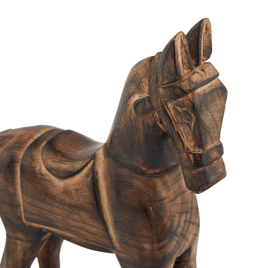 Natural wooden rocking horse for kids, handcrafted solid wood with smooth finish, rustic nursery decor by RoomLondon at brixbailey.com