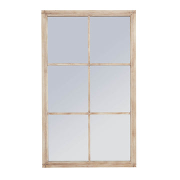Rustic wood window-style mirror with weathered finish, 150cm tall, enhances light and space in warm brown tones. by Sostter at brixbailey.com