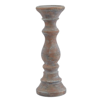 Rustic brown ceramic column candle holder with aged patina, part of the Siena Mediterranean collection, 30cm tall.