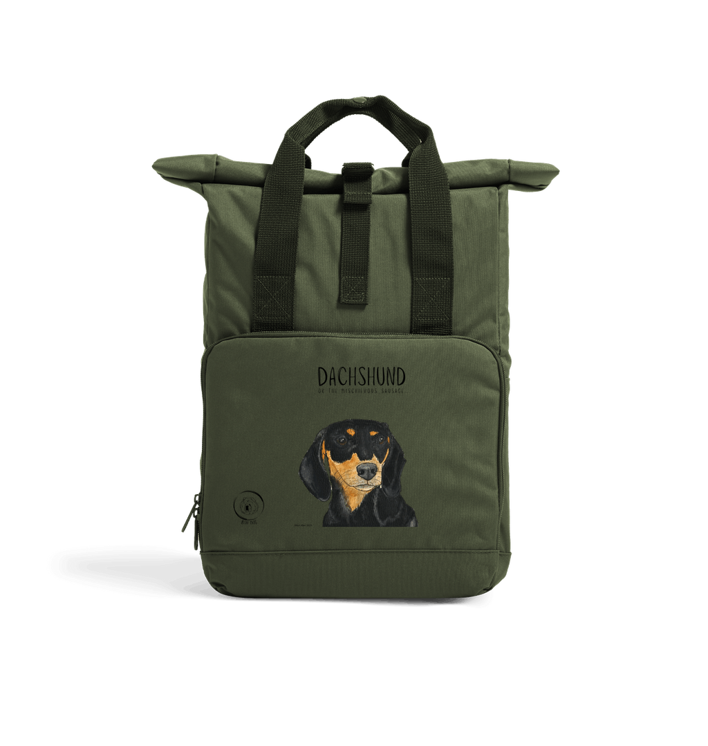 Back & Tan Dachshund Roll-Top Backpack – Small Dog, Big Adventure!