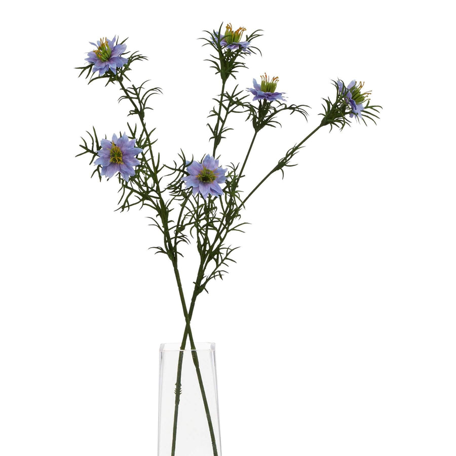 Purple artificial Nigella stem with star-shaped blooms and seed pods, lifelike wildflower decor for home arrangements by Sostter at brixbailey.com