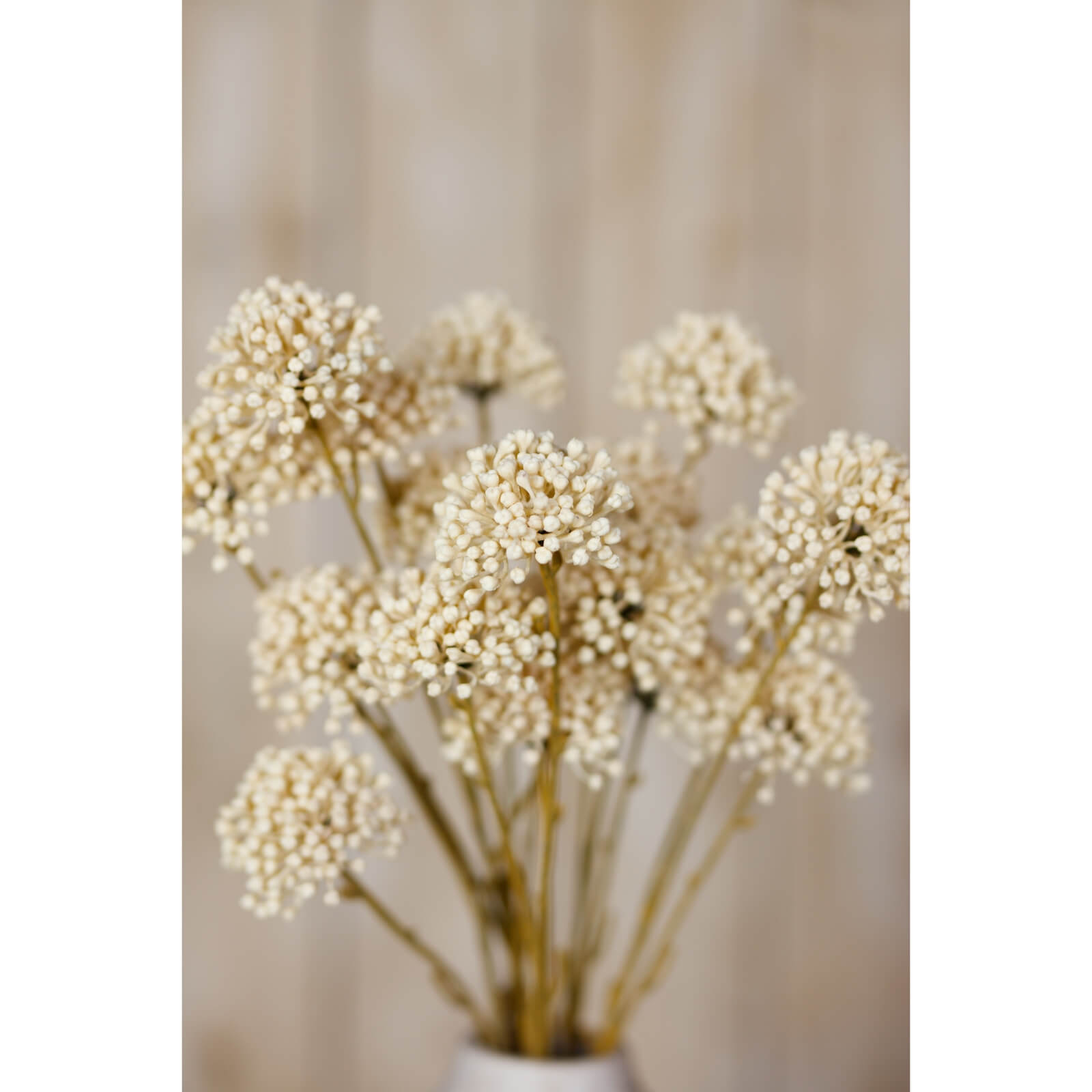 Cream allium floral spray with hyper-realistic blooms, 60cm bendable stems for elegant home decor by RoomLondon at brixbailey.com