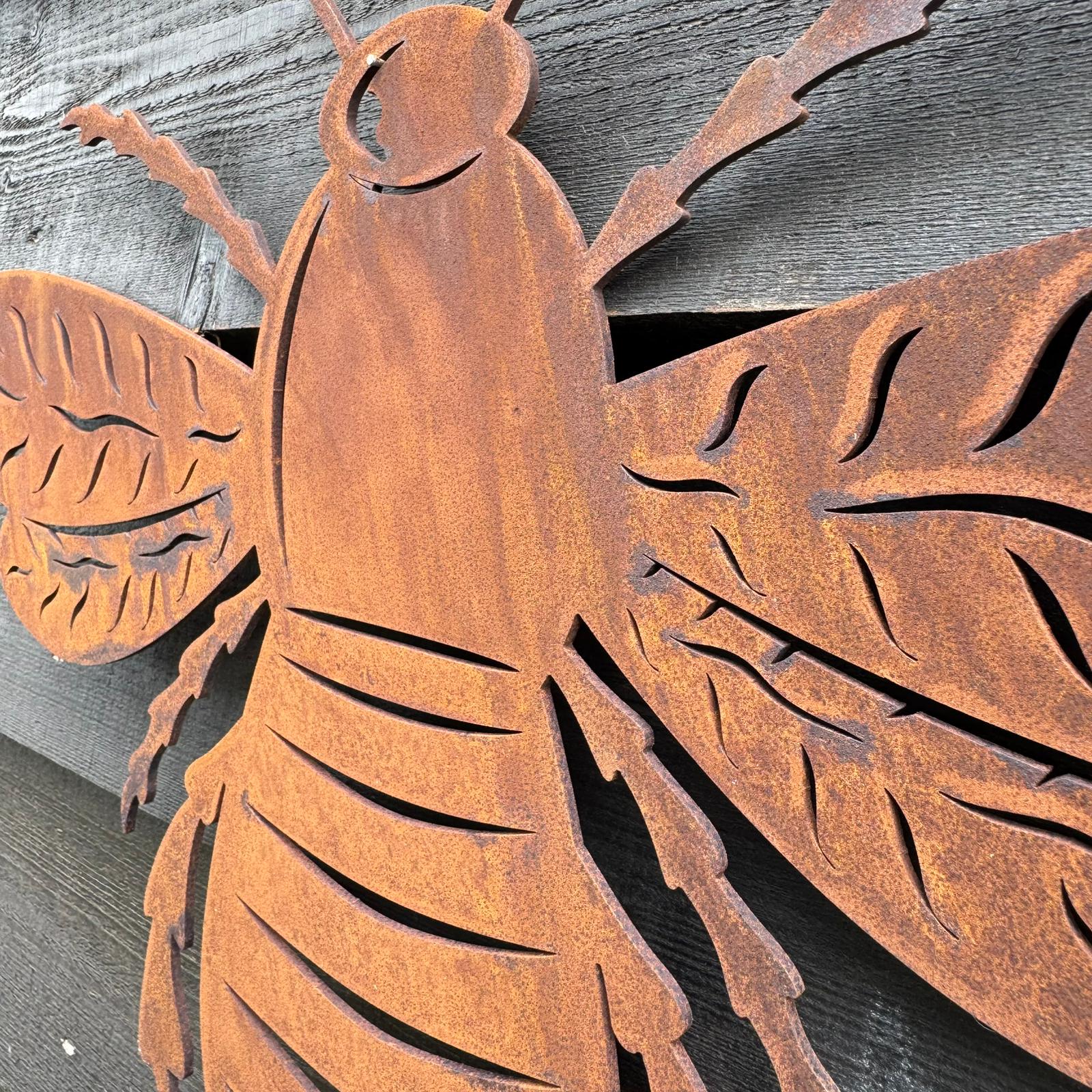 Large Rusty Metal Bee Plaque Wall Art