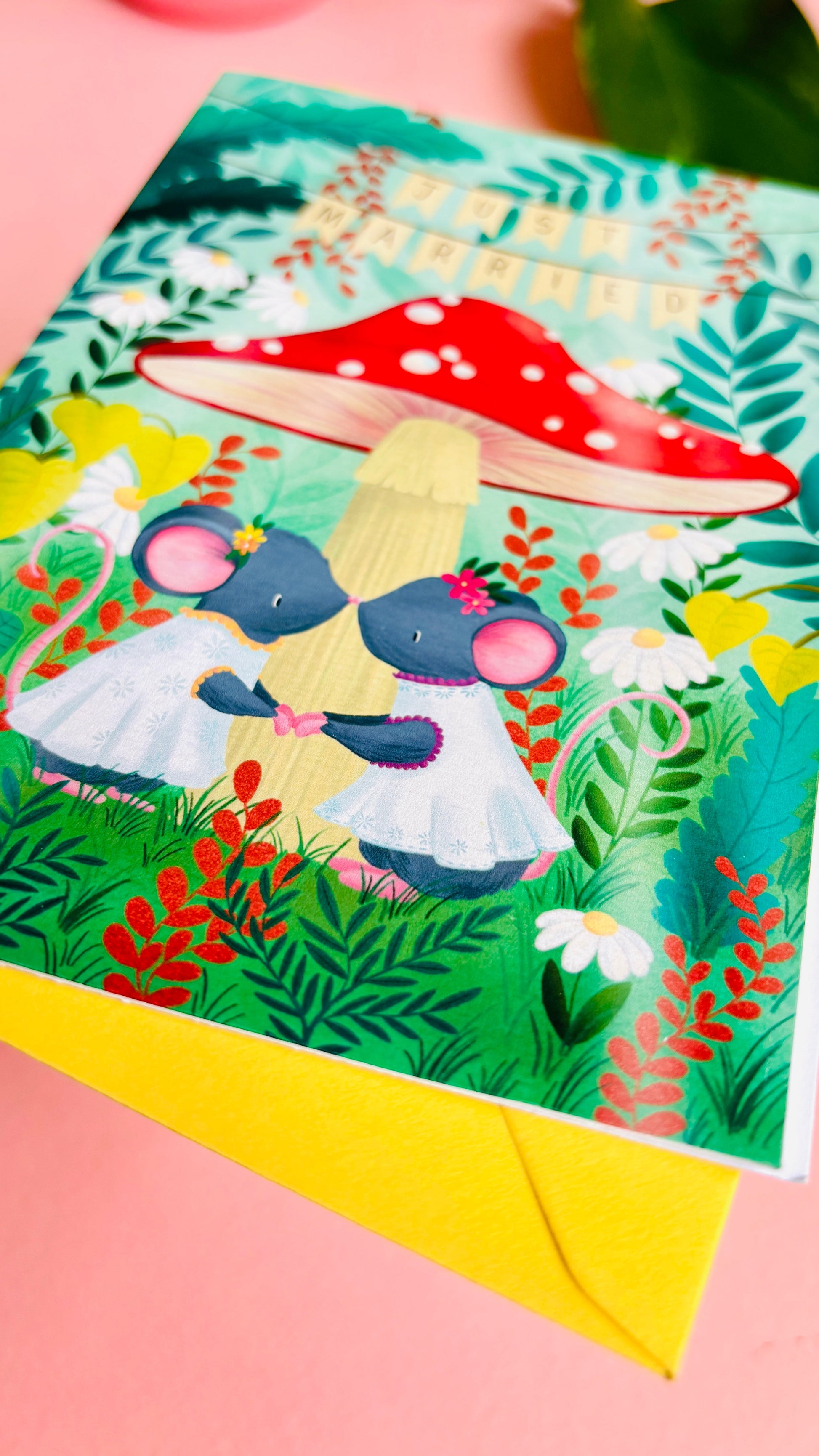 Handmade Lesbian Wedding Card- Whimsical Just Married Greetings Card