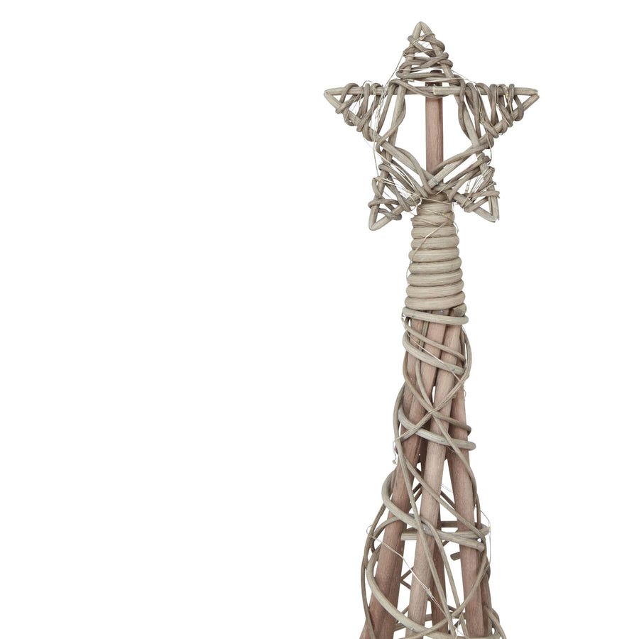 Handwoven wicker Christmas tree with warm LED lights, natural brown fibers, and star topper, 45 inches tall by Sostter at brixbailey.com