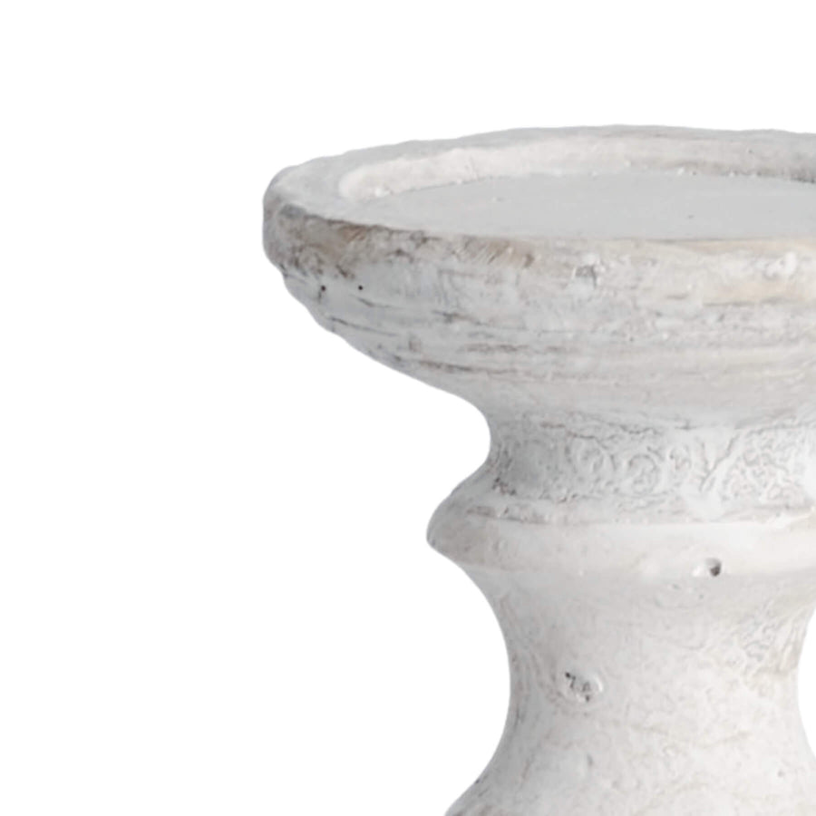 Handcrafted cream stone-effect candle holder with textured finish, 20cm tall, for rustic or modern home decor by Sostter at brixbailey.com