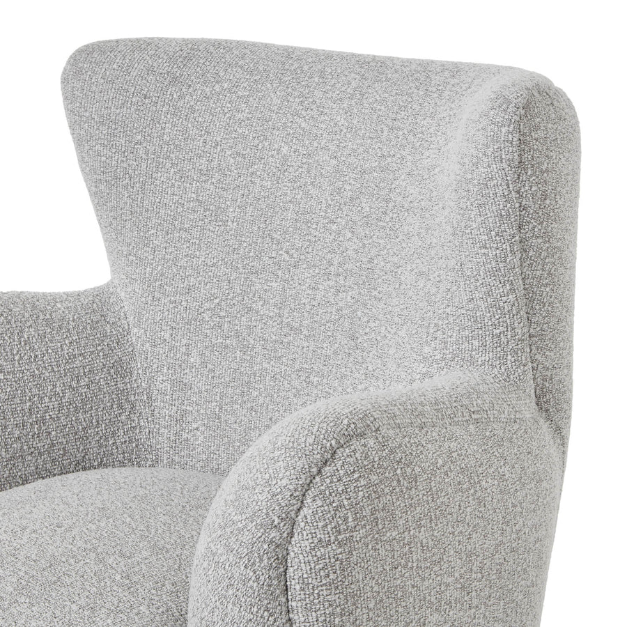 Greige Hui large armchair in neutral tone with plush upholstery and wood frame, modern living room seating by Sostter at brixbailey.com
