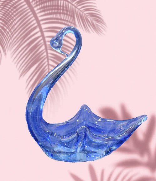 ART GLASS SWAN DISH BLUE & CLEAR GLASS