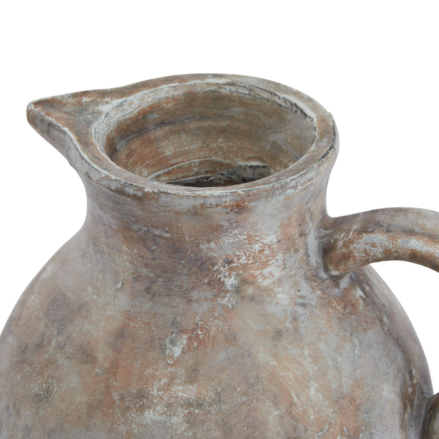 Siena brown terracotta jug with distressed finish, curved handle, and rustic Mediterranean charm for home decor by Sostter at brixbailey.com