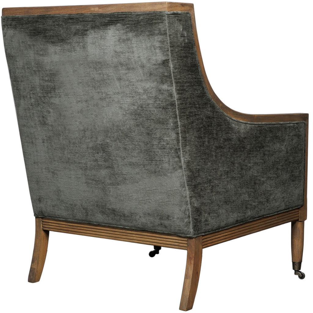 Albury olive velvet armchair with wooden frame, ergonomic curved silhouette for modern or traditional decor by Sostter at brixbailey.com