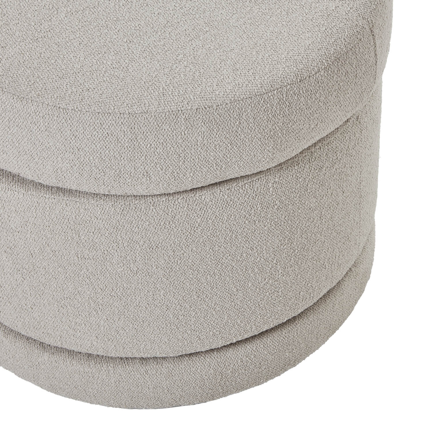 Plush Aspen swivel ottoman in neutral tone with hidden storage and 360-degree rotation on metal base by Sostter at brixbailey.com