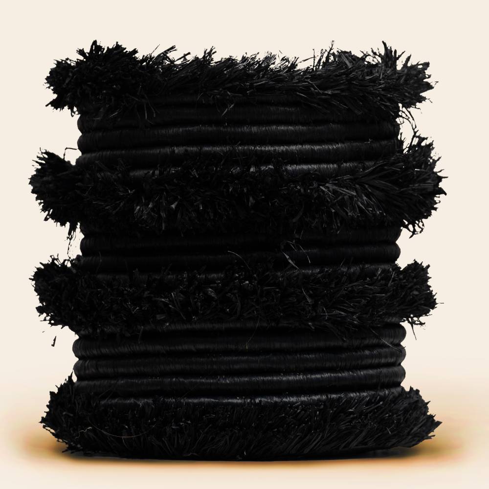 Raffia Fringe Vessel in Black