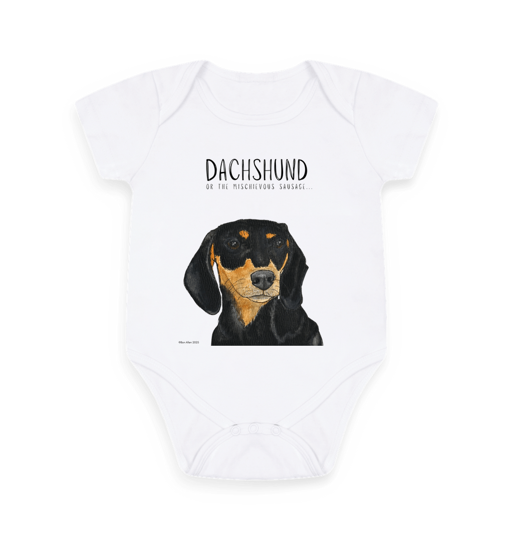 Mischievous Hot Dog Baby Bodysuit – Too Cute to Handle! Black & Tan Dachshund