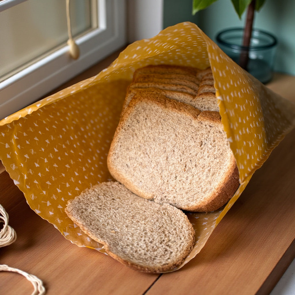 Reusable Beeswax Food Storage Bags – Toadstool Print (Forest Green)